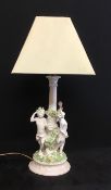 An antique porcelain cherub table lamp.