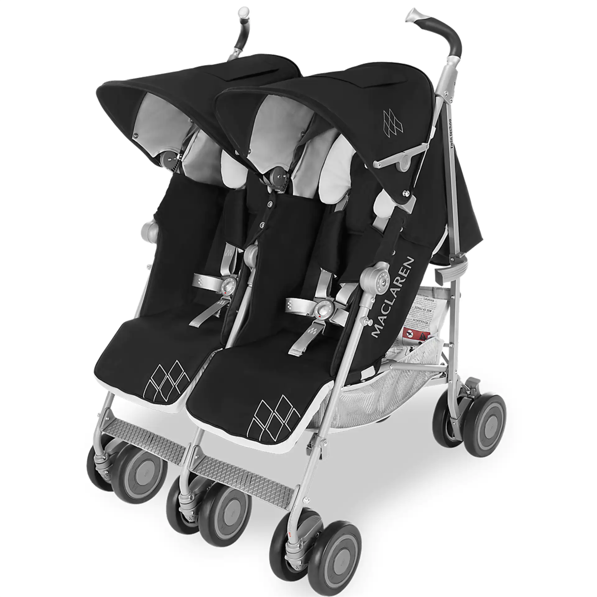 Maclaren Pushchair Twin Techno Black Built For Comfort/Performance For 2 - Image 6 of 7