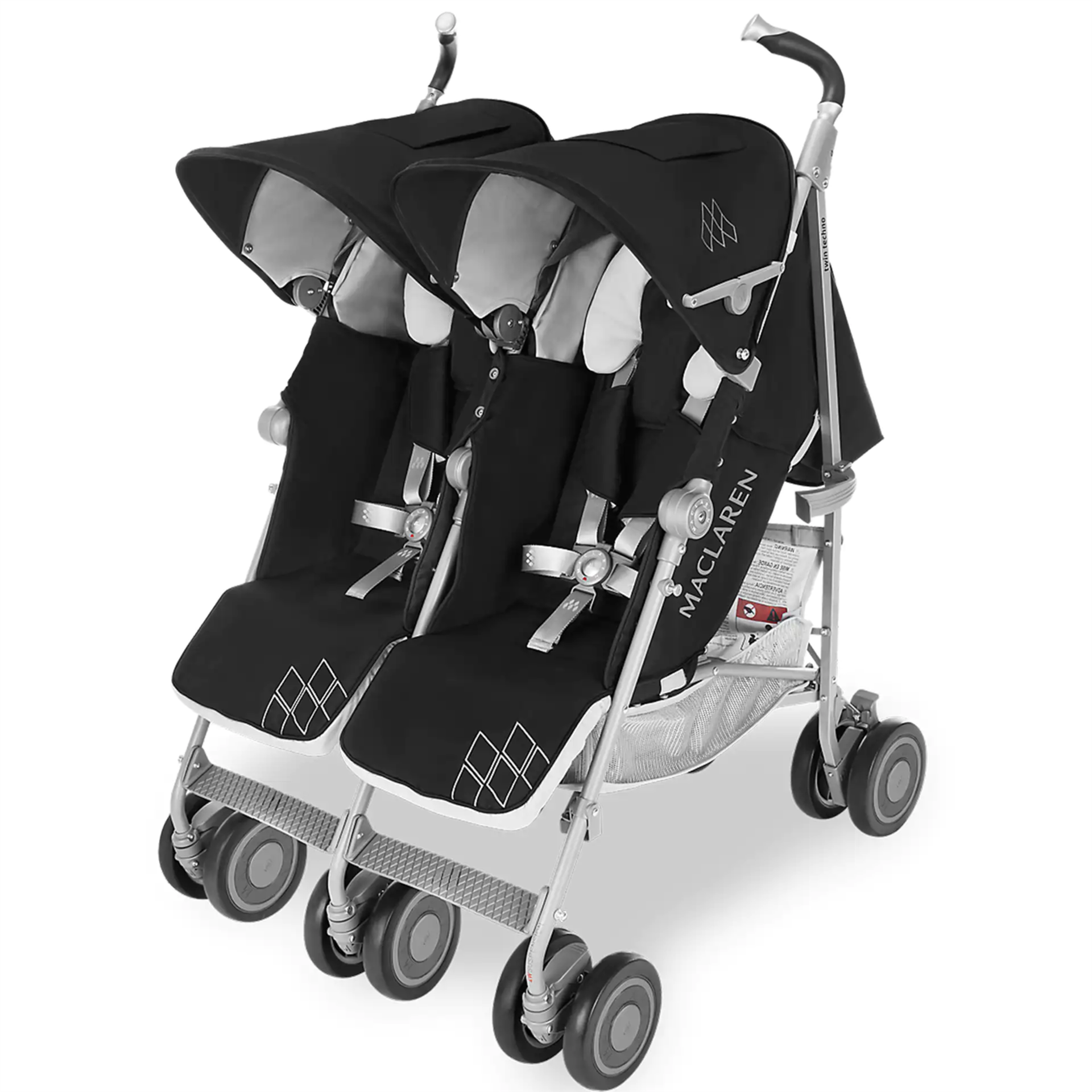 Maclaren Pushchair Twin Techno Black Built For Comfort/Performance For 2 Rrp £450