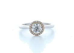 18ct White Gold Single Stone With Halo Setting Ring 0.52 (0.42) Carats