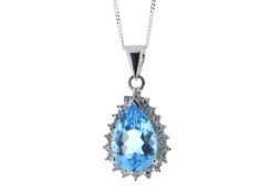 9ct White Gold Diamond And Blue Topaz Pendant