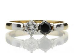 18ct Two Stone Claw Set Diamond With Black Treated Stone Ring 0.50 Carats