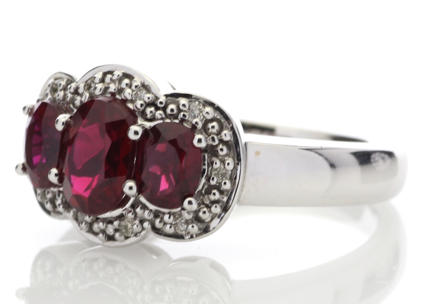 9ct White Gold Created Ruby Diamond Cluster Ring - Image 2 of 5