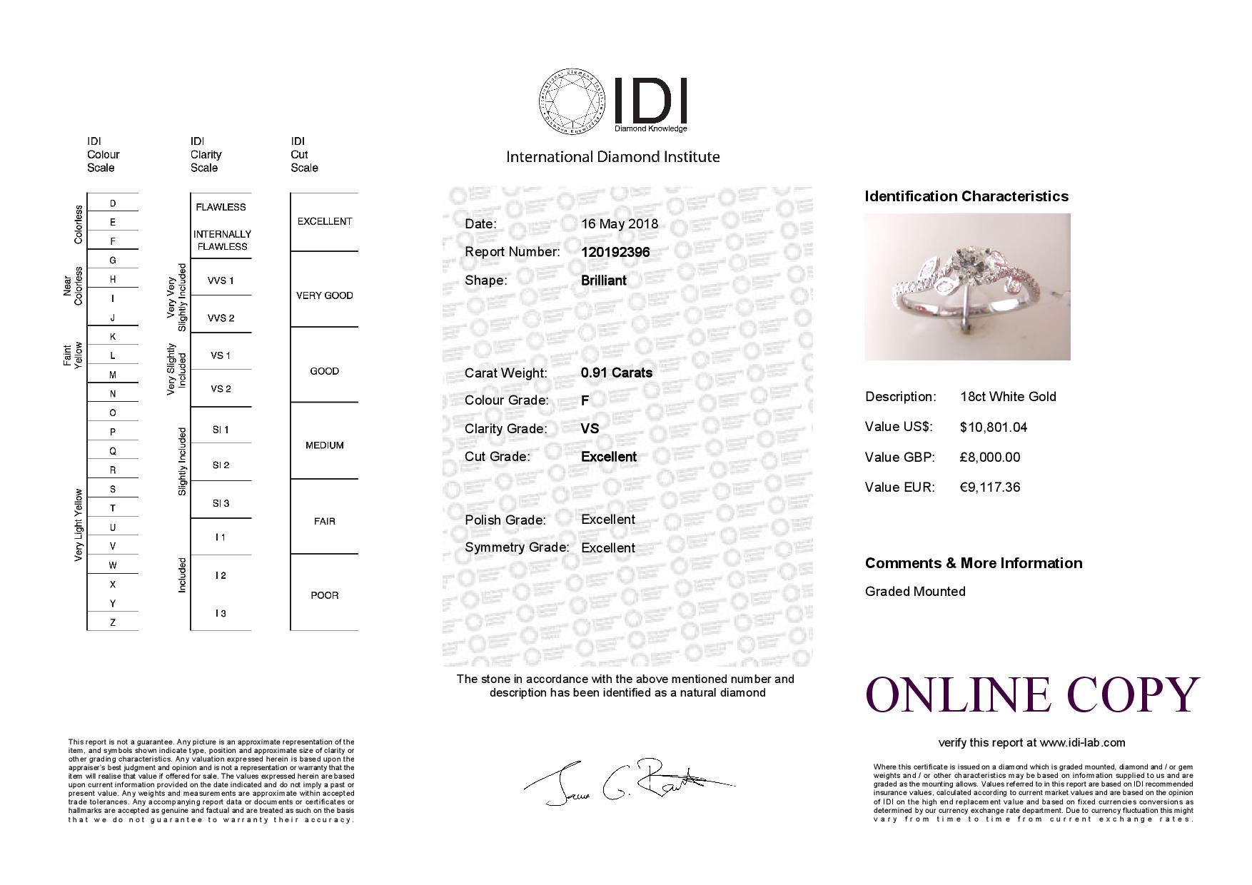 18ct White Gold Single Stone Diamond Ring With Stone Set Shoulders (0.55) 0.91 Carats - Image 5 of 5