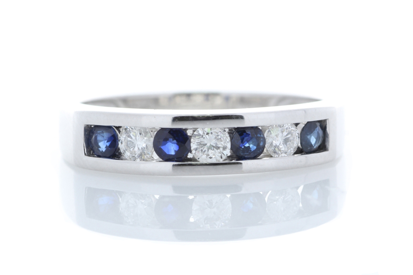 9ct White Gold Channel Set Semi Eternity Diamond And Sapphire Ring 0.25 Carats