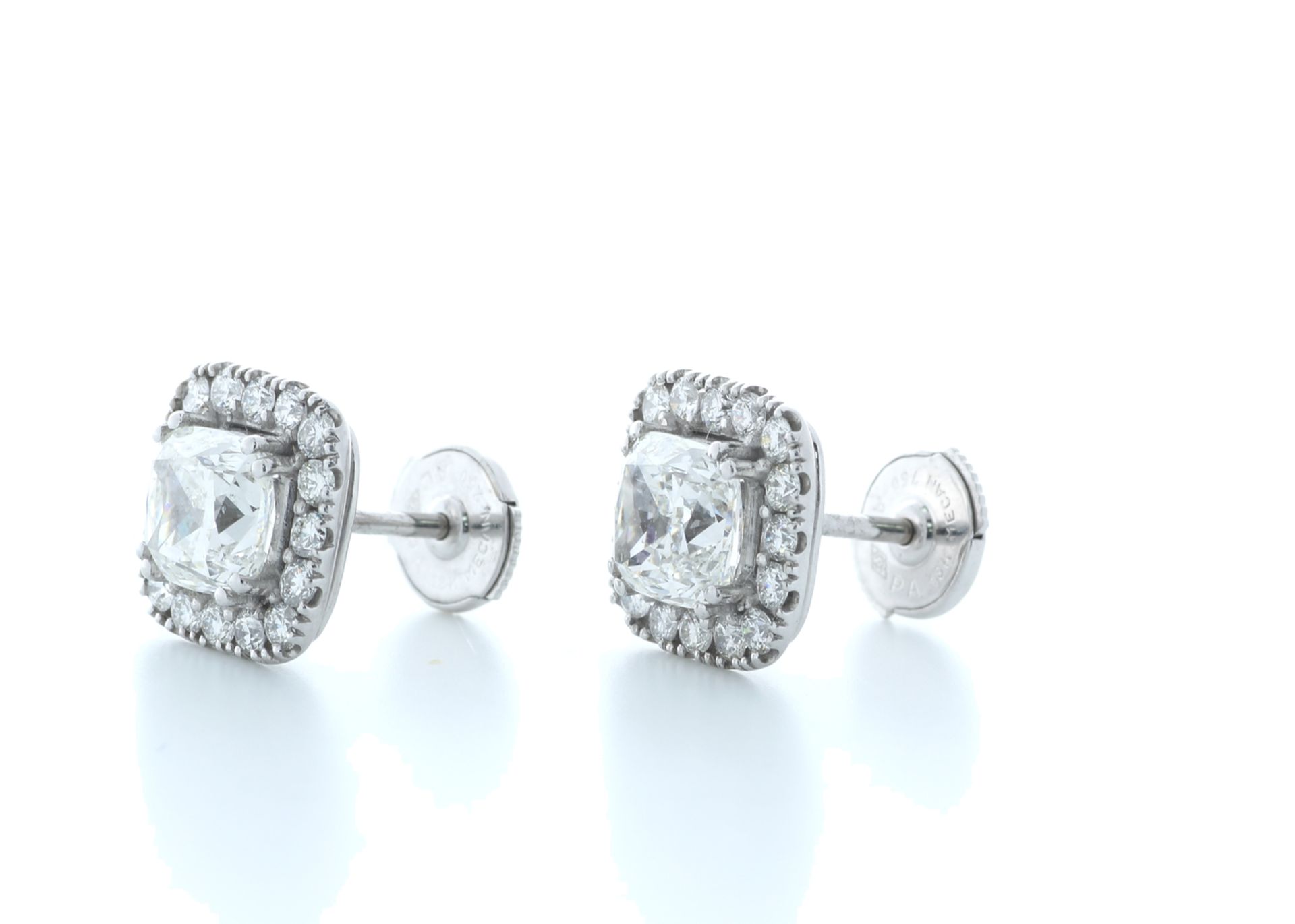 18ct White Gold Cushion Cut Diamond Halo Earrings 3.40 Carats - Image 3 of 4