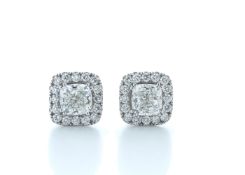 18ct White Gold Cushion Cut Diamond Halo Earrings 3.40 Carats