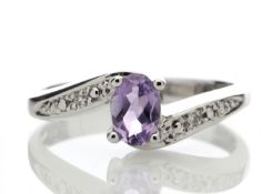 9ct White Gold Amethyst Diamond Ring 0.01 Carats