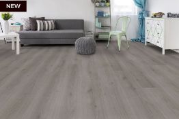 NEW 9.54m2 WILD DOVE OAK LAMINATE FLOORING . The elegant mid-grey hue of this floor complement...