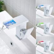 NEW & BOXED WHITE LED Waterfall Bathroom Basin Mixer Tap. RRP £229.99.Easy to install and clea...