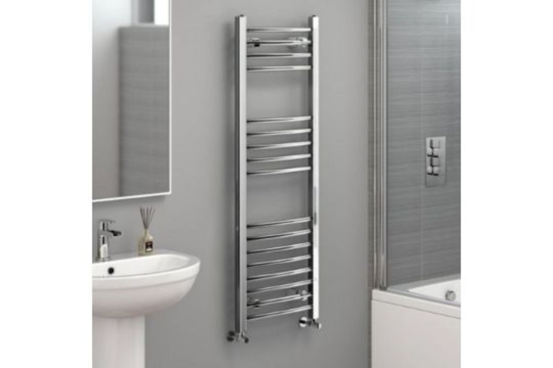 NEW & BOXED 1200x400mm - 20mm Tubes - Chrome Curved Rail Ladder Towel Radiator. NC1200400.Our ... - Image 3 of 3