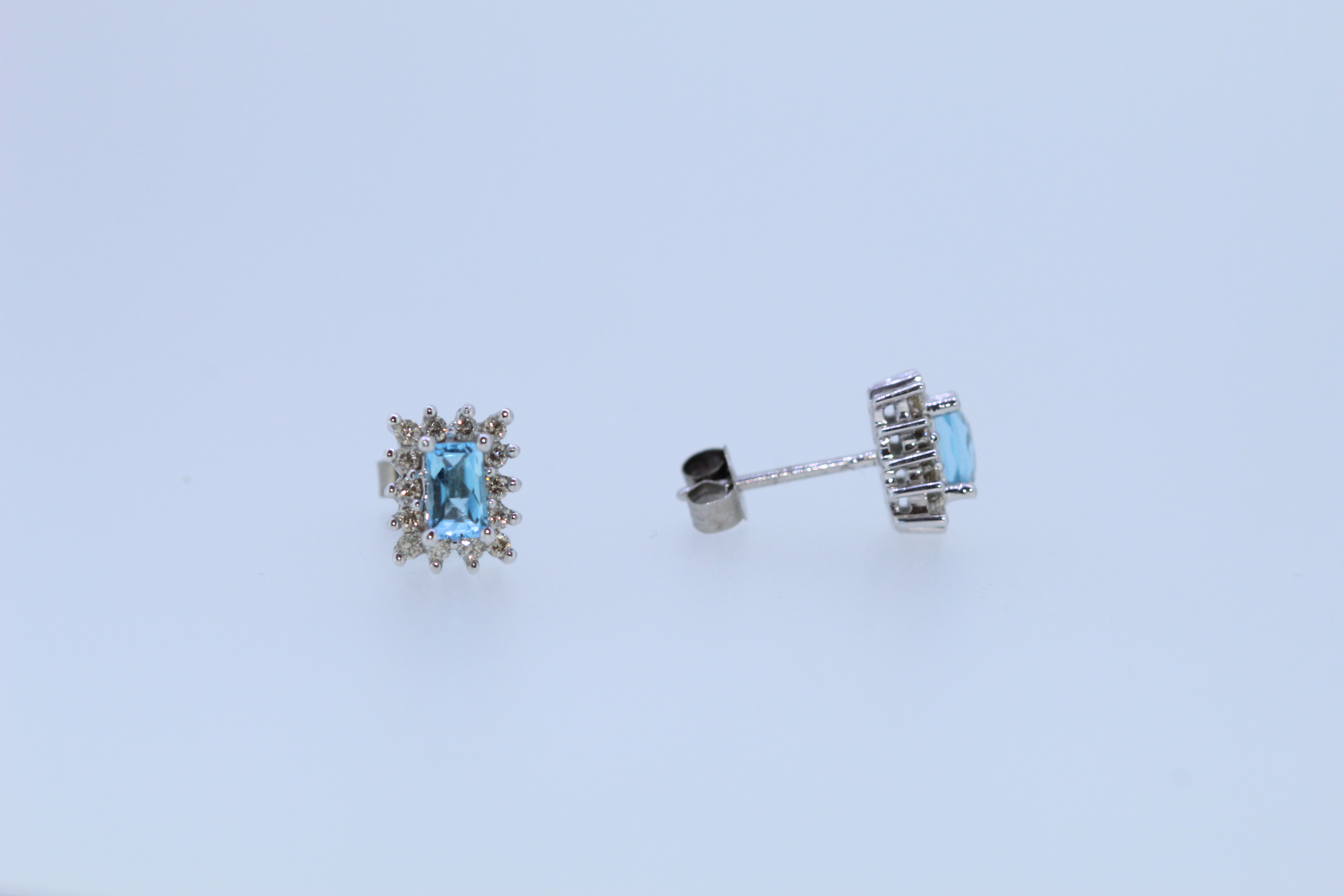 9ct White Gold Topaz And Diamond Stud Earrings