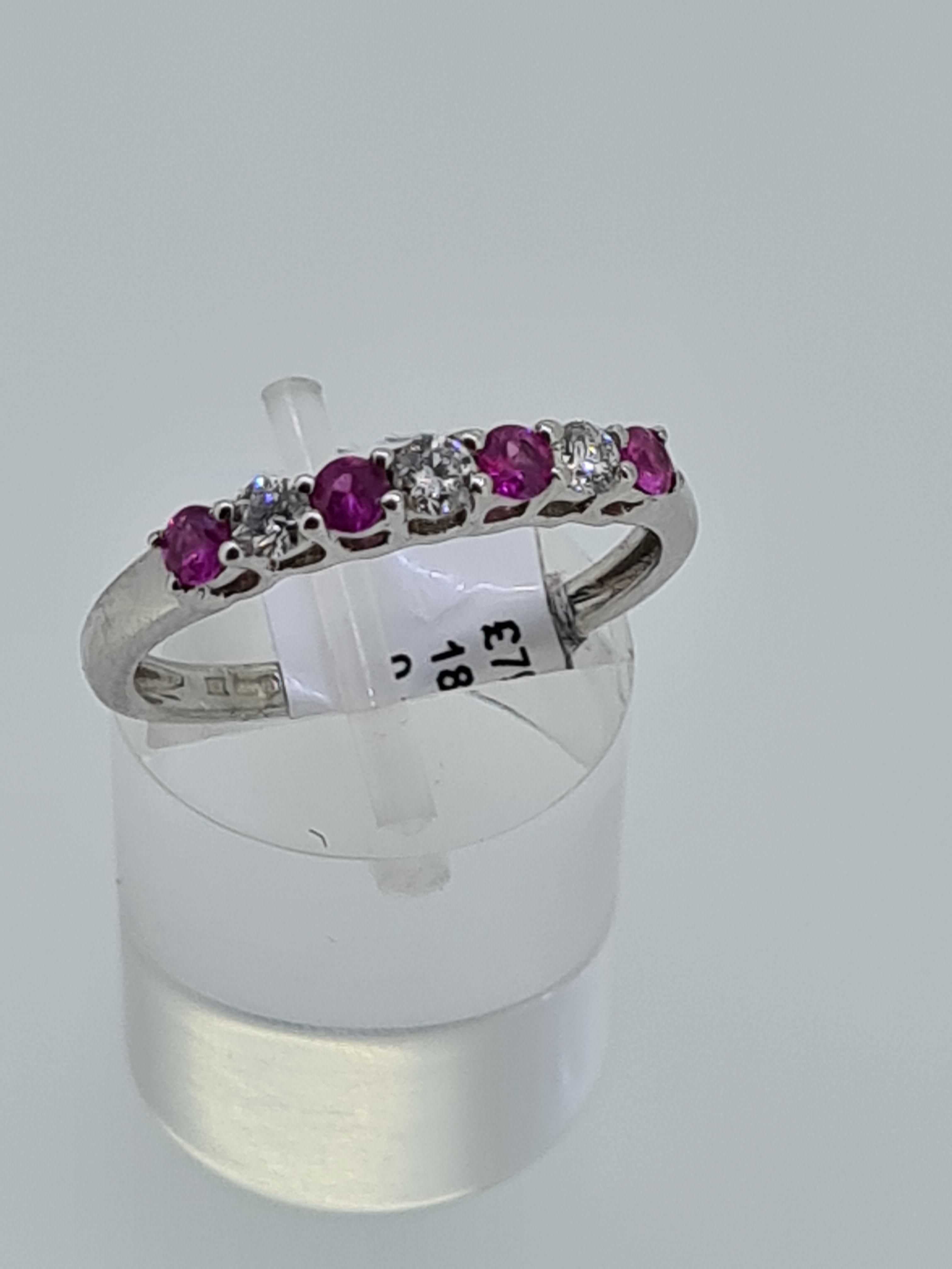 18ct white gold pink sapphire and diamond band - Image 2 of 4