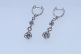 14ct Hallmark White Gold Diamond Set Drop Earrings
