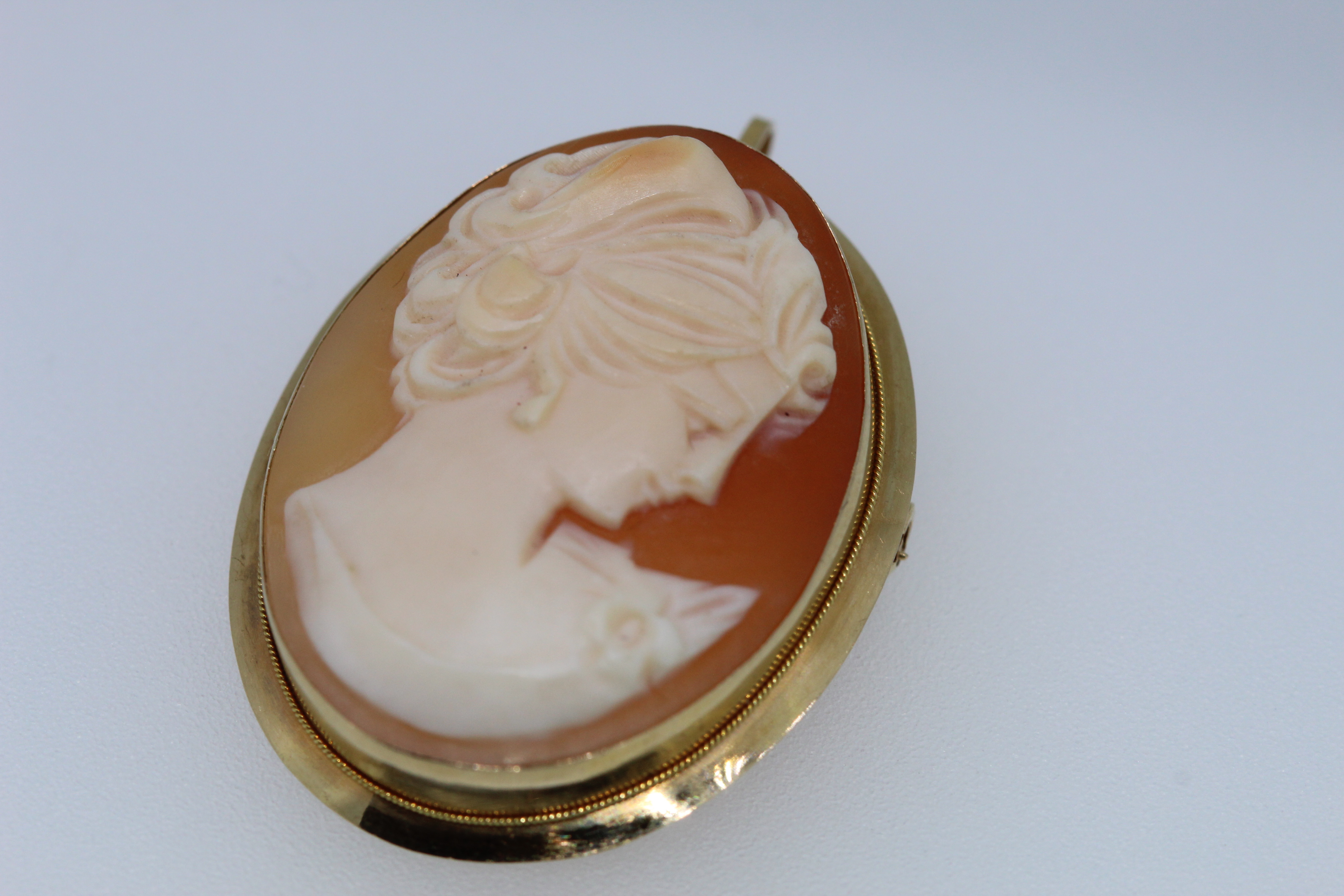 Stamped 750 Yellow Gold Cameo Broach And Pendant