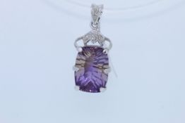 9ct White Gold Mystic Quartz And Diamond Pendant