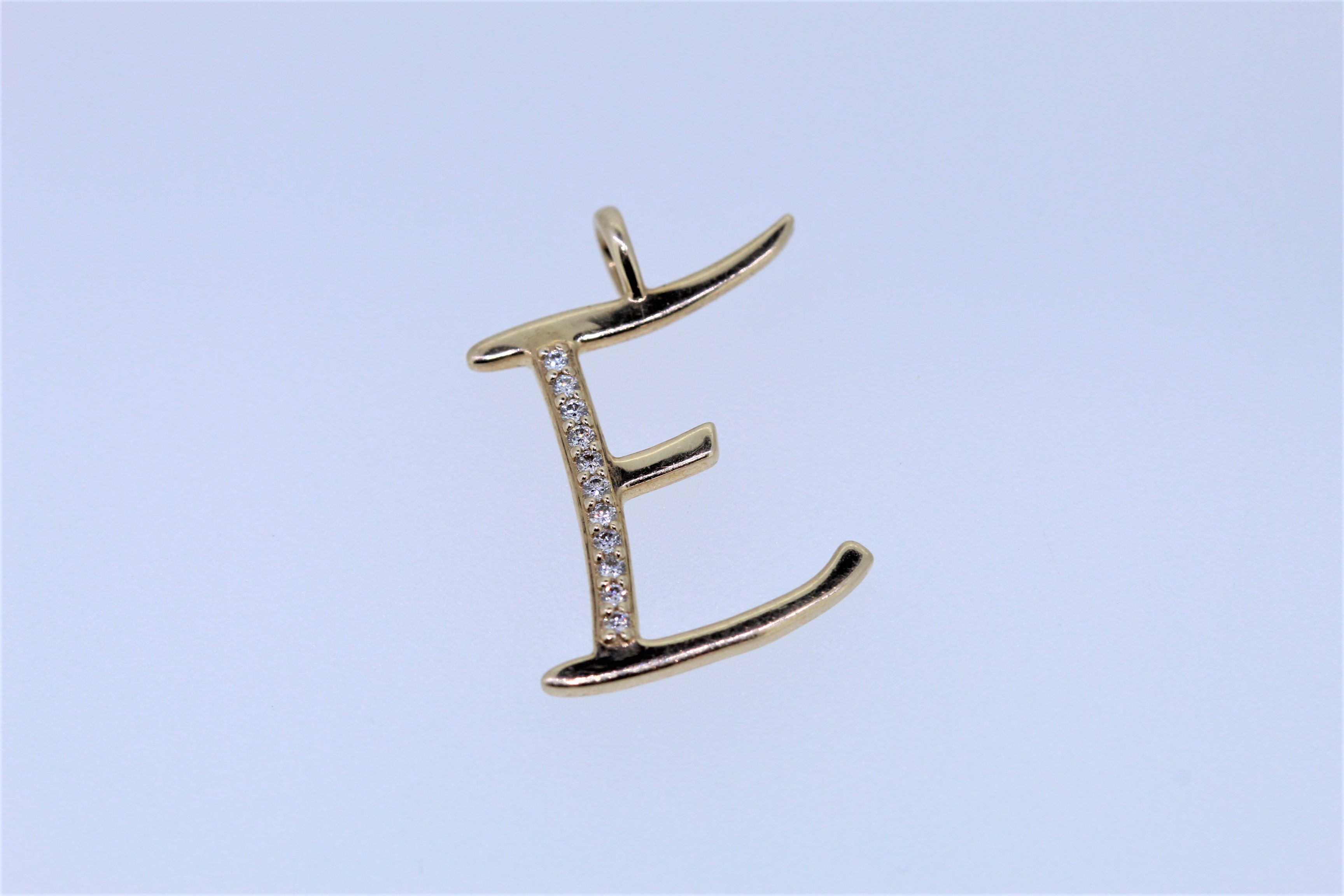 9k Yellow Gold Diamond Set E Initial Pendant