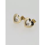 9ct yellow gold floating diamond hert stud earrings