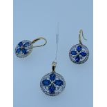 9ct hallmarked sapphire and diamond pendant and earring set