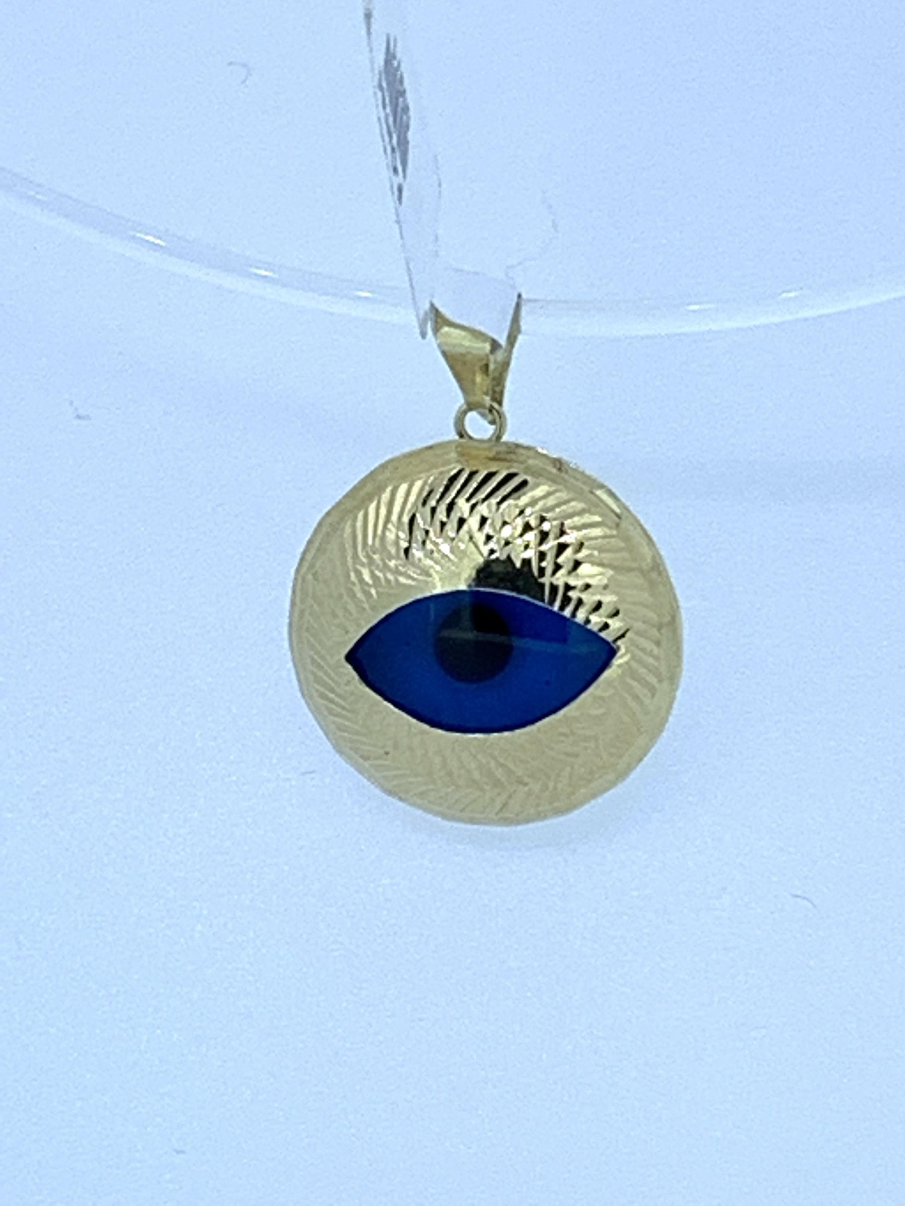 Stamped 585 yellow gold turkish eye pendant