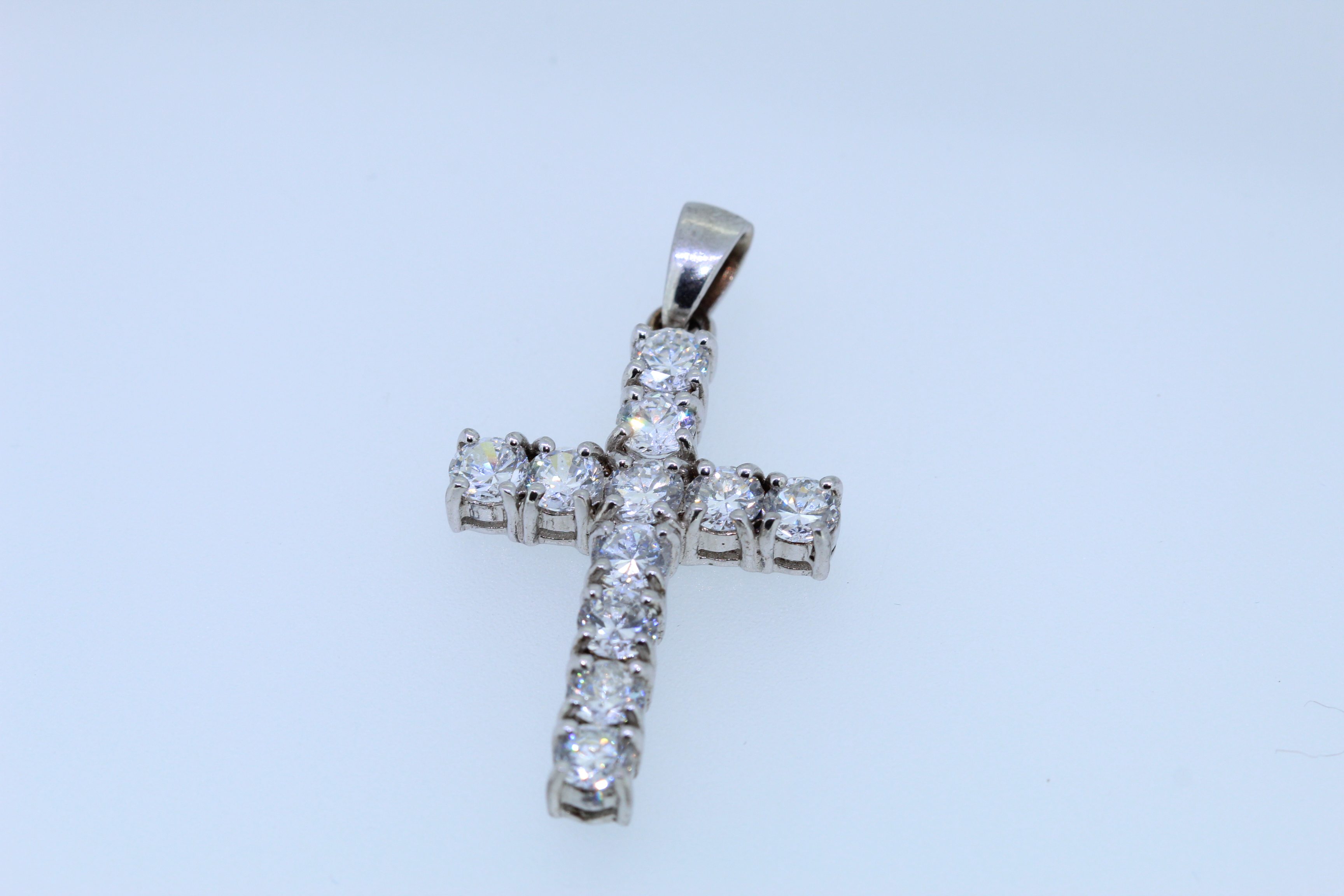 Silver And Cubic Zircons Large Cross Pendant