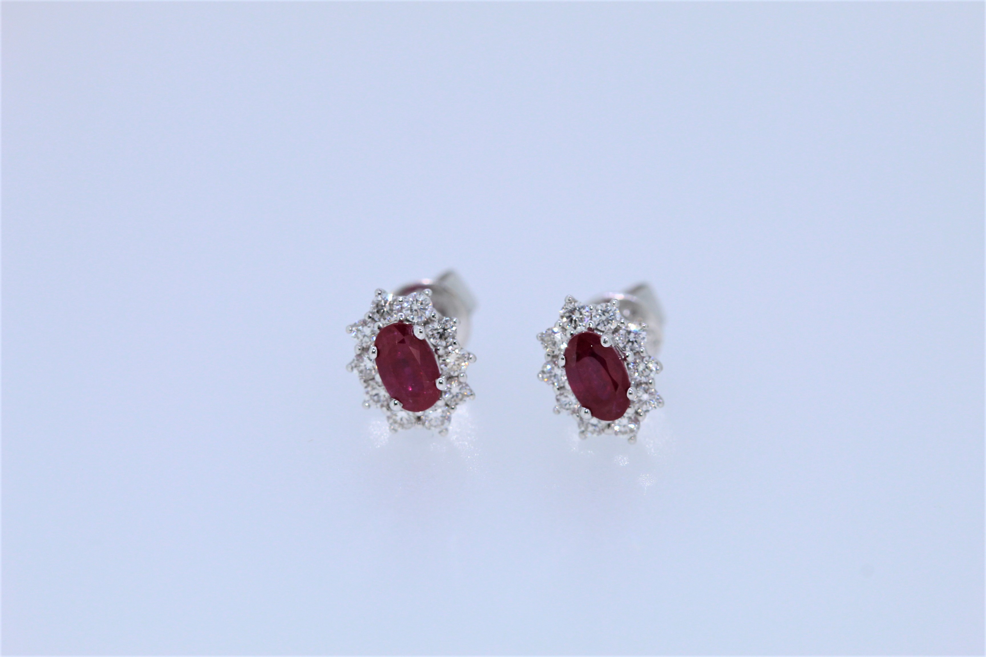 9k White Gold Ruby And Diamond Earrings