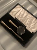 Uk hallmark silver letter opener and magnifying glass gift set
