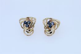 9k Yellow Gold Sapphire Clip On Earrings