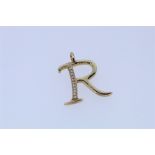 9k Yellow Gold Diamond Set R Initial Pendant