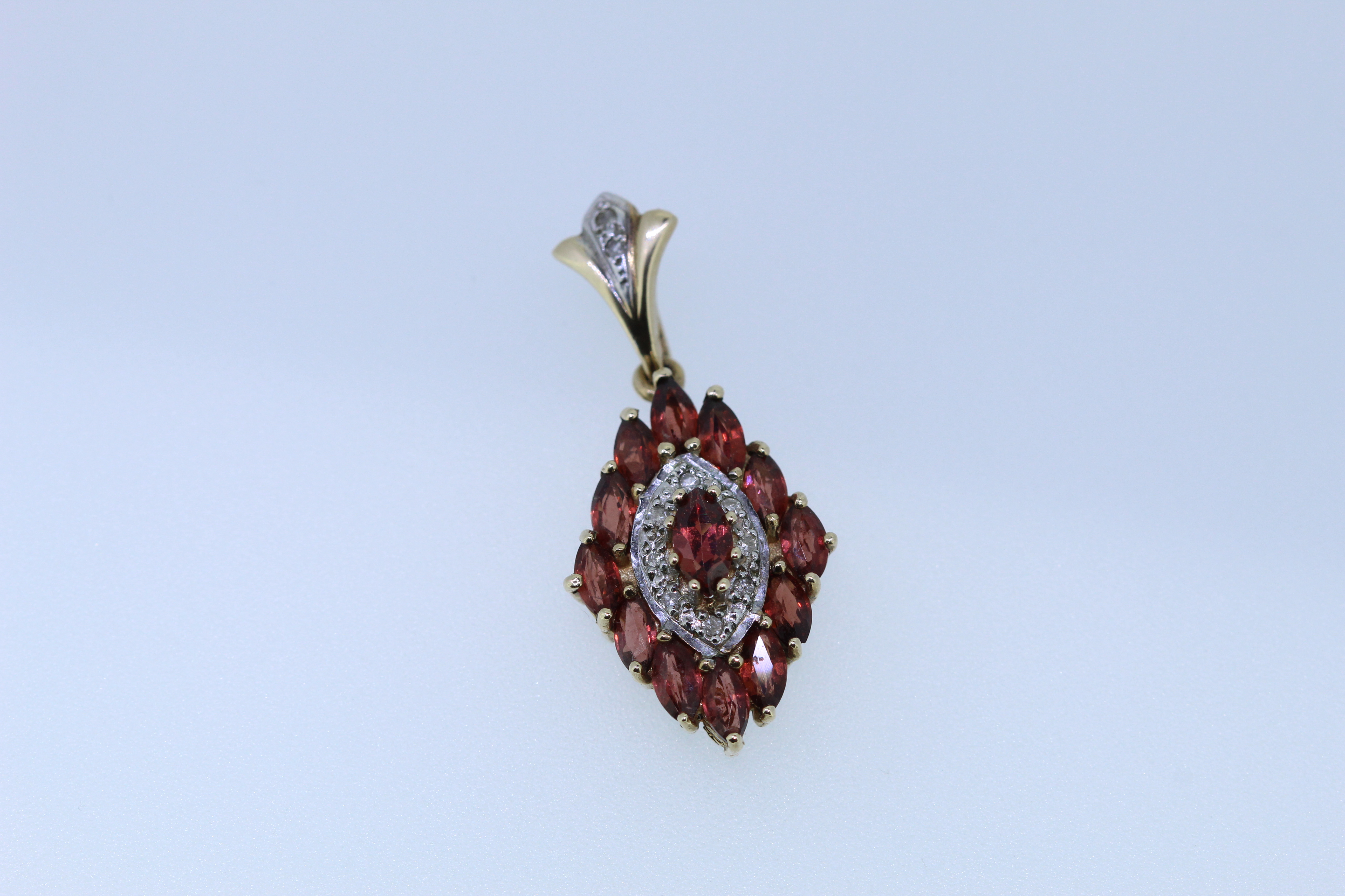 9ct Yellow Gold Garnet And Diamond Pendant