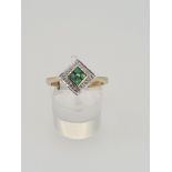 9ct gold emerald and diamond ring