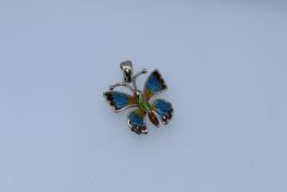 9k White Gold Enamel Butterfly Pendant