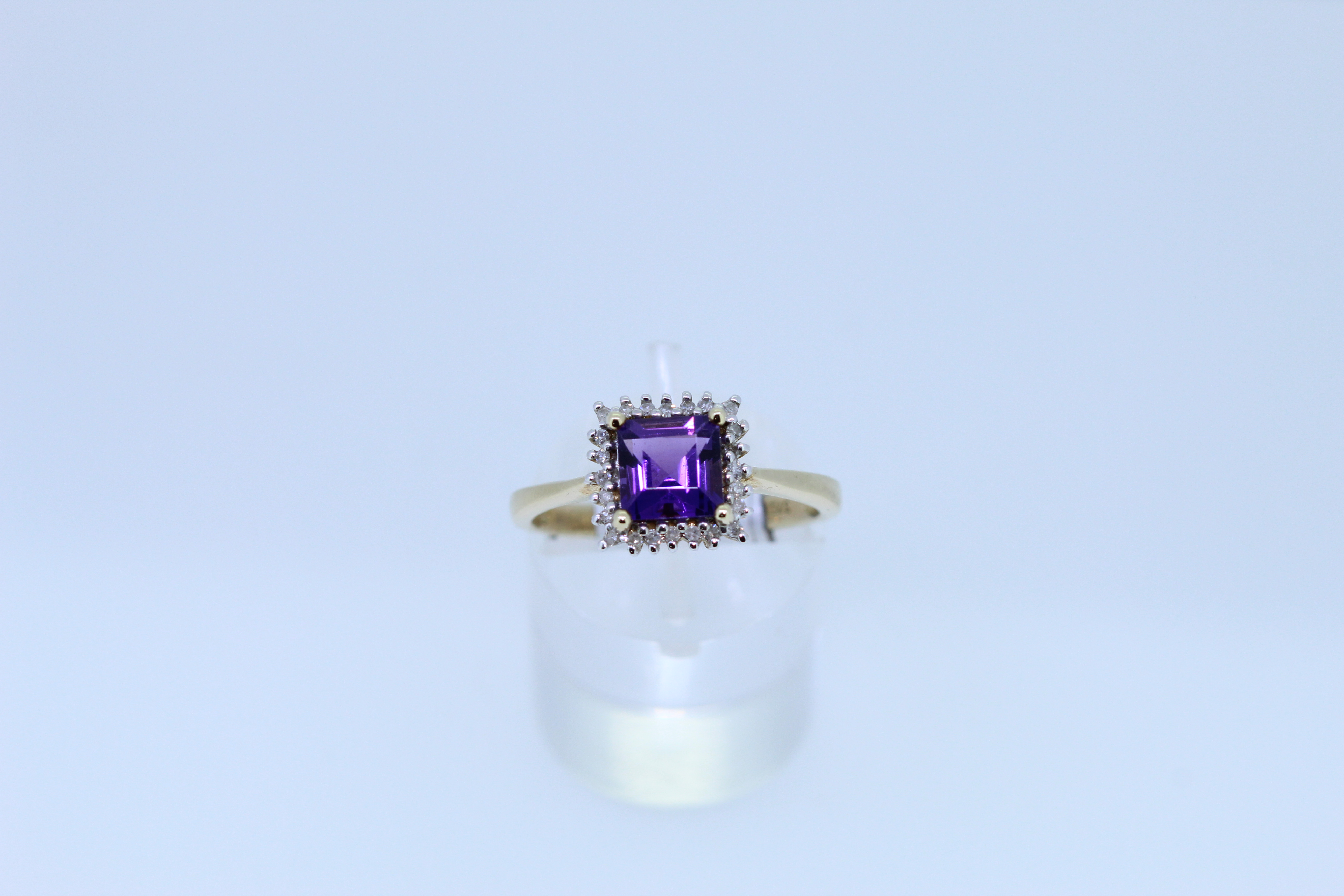 9ct Yellow Gold Amethyst And Diamond Ring