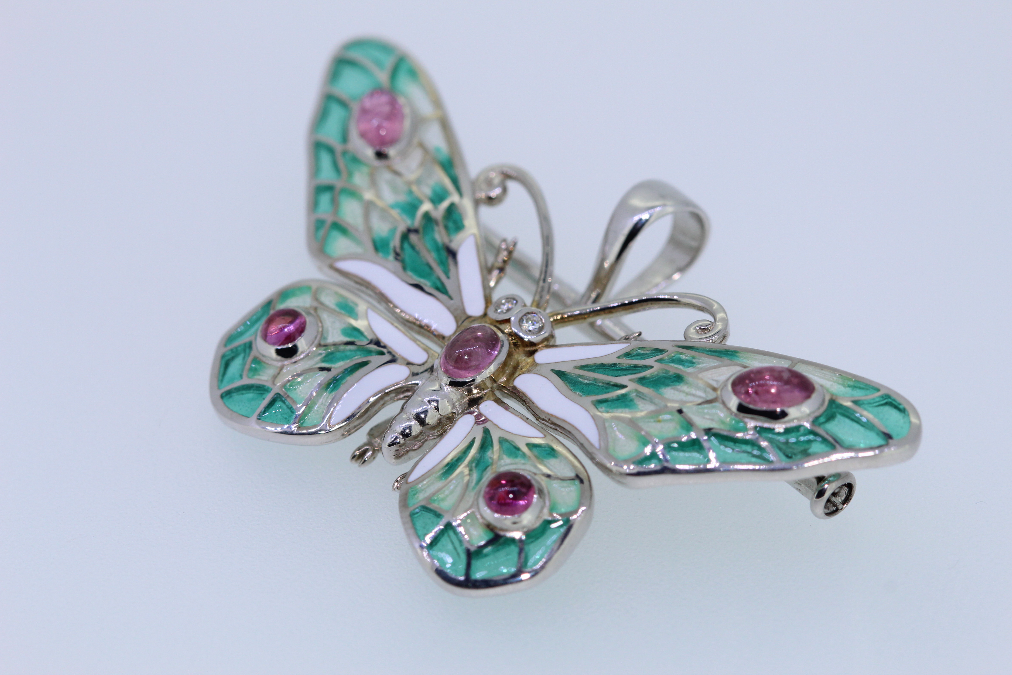 Nicole Barr Sterling Silver Enamelled Butterfly Broach And Pendant