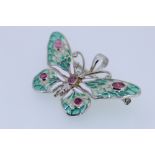 Nicole Barr Sterling Silver Enamelled Butterfly Broach And Pendant
