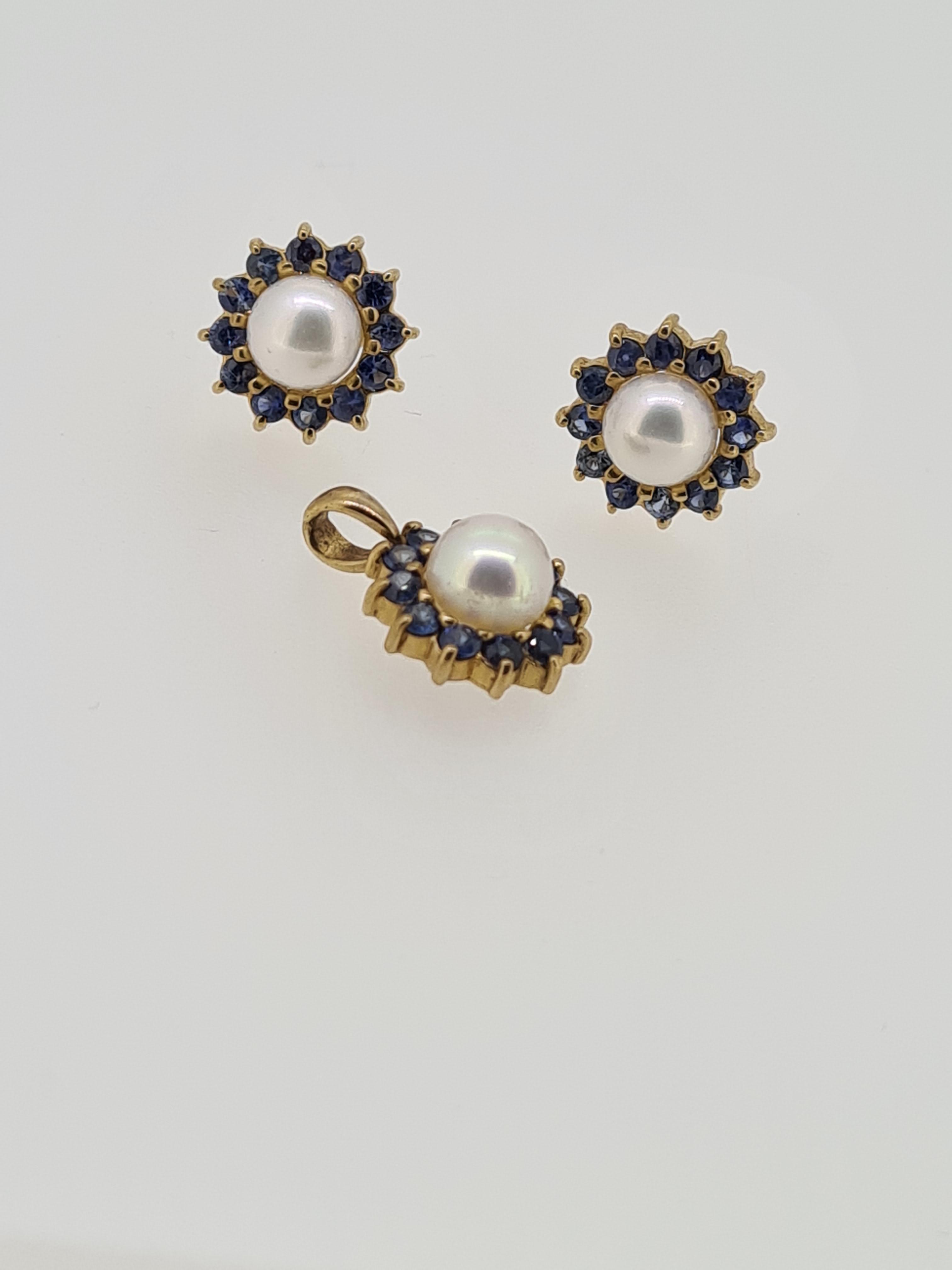 9ct yellow gold sapphire and pearl set - Image 3 of 4