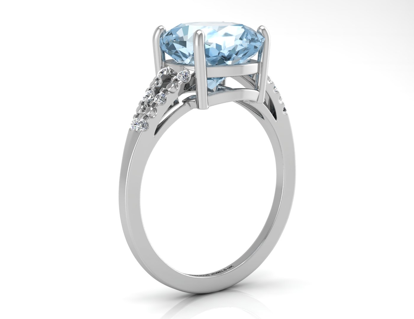 9k White Gold Cushion Cut Blue Topaz With Diamond Set Shoulders Ring - Image 2 of 5