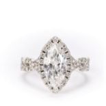 18k White Gold Marquise Halo Diamond Ring 2.02 Carats