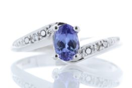 9k White Gold Diamond And Tanzanite Ring