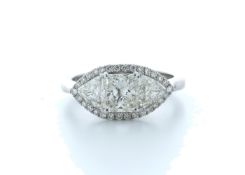 18k White Gold Boat Shape Halo Diamond Ring 2.12 Carats