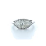 18k White Gold Boat Shape Halo Diamond Ring 2.12 Carats