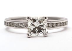 Flawless Princess Cut Diamond Ring With Stone Set Shoulders 1.37 Carats