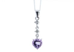 9k White Gold Amethyst Heart Shape Diamond Pendant