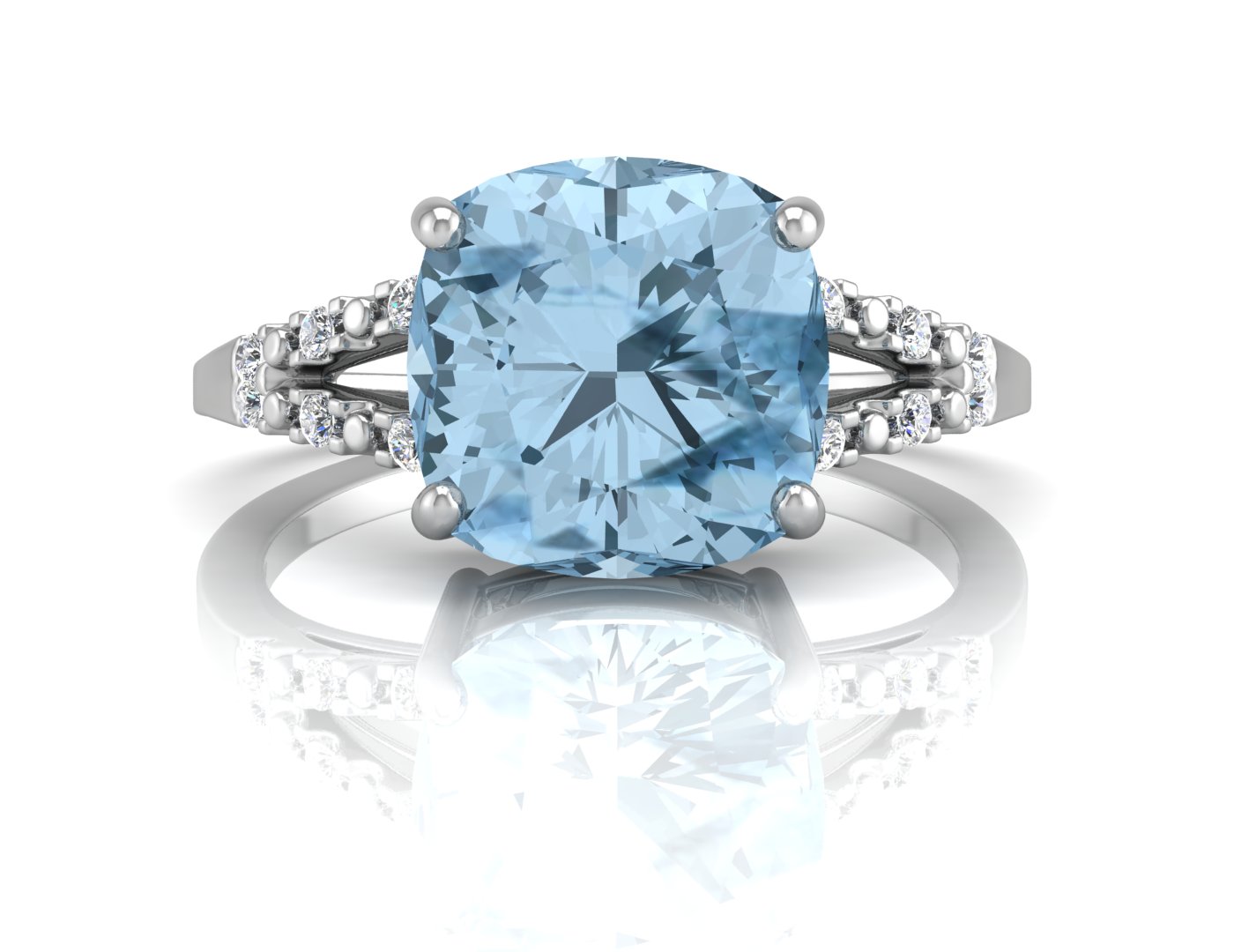 9k White Gold Cushion Cut Blue Topaz With Diamond Set Shoulders Ring - Image 4 of 5