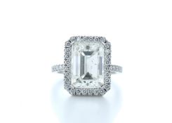 18k White Gold Emerald Cut Halo Diamond Ring 5.85 Carats