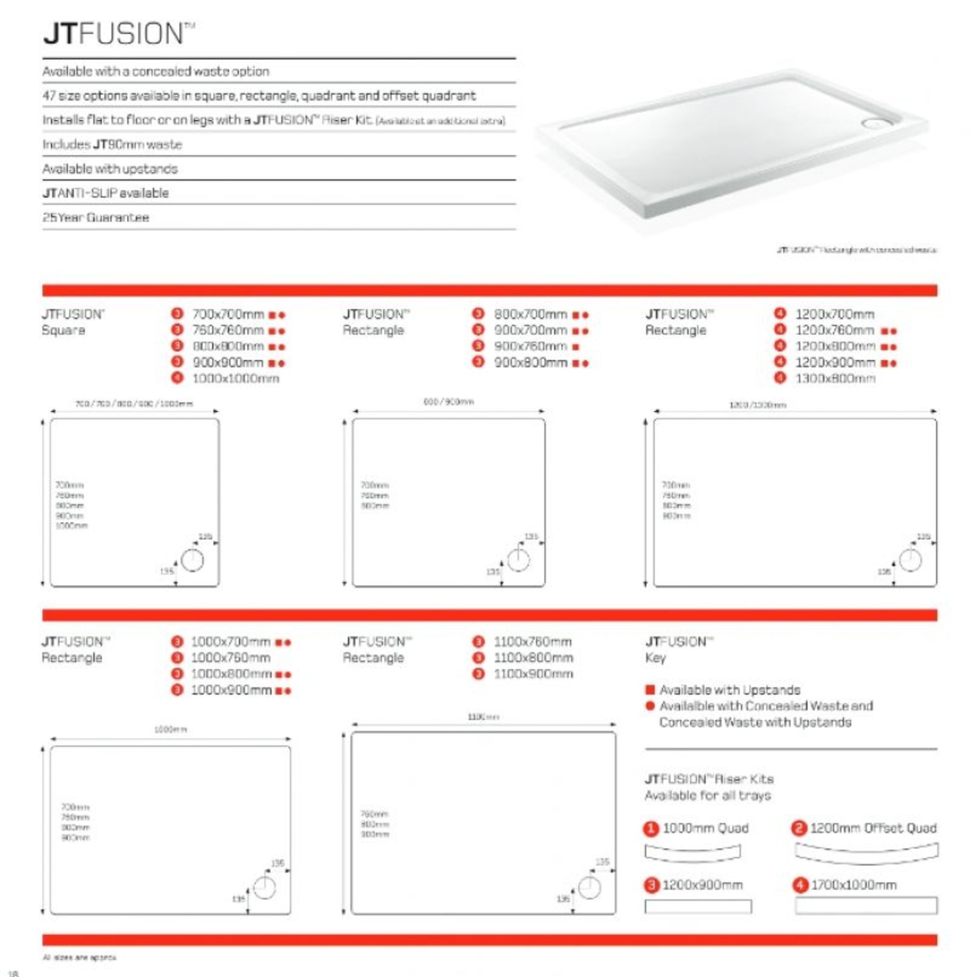 Jt Fusion White 1200 X 800 Rectangular Shower Tray With 4 Upstands RRP £190 - Image 2 of 3
