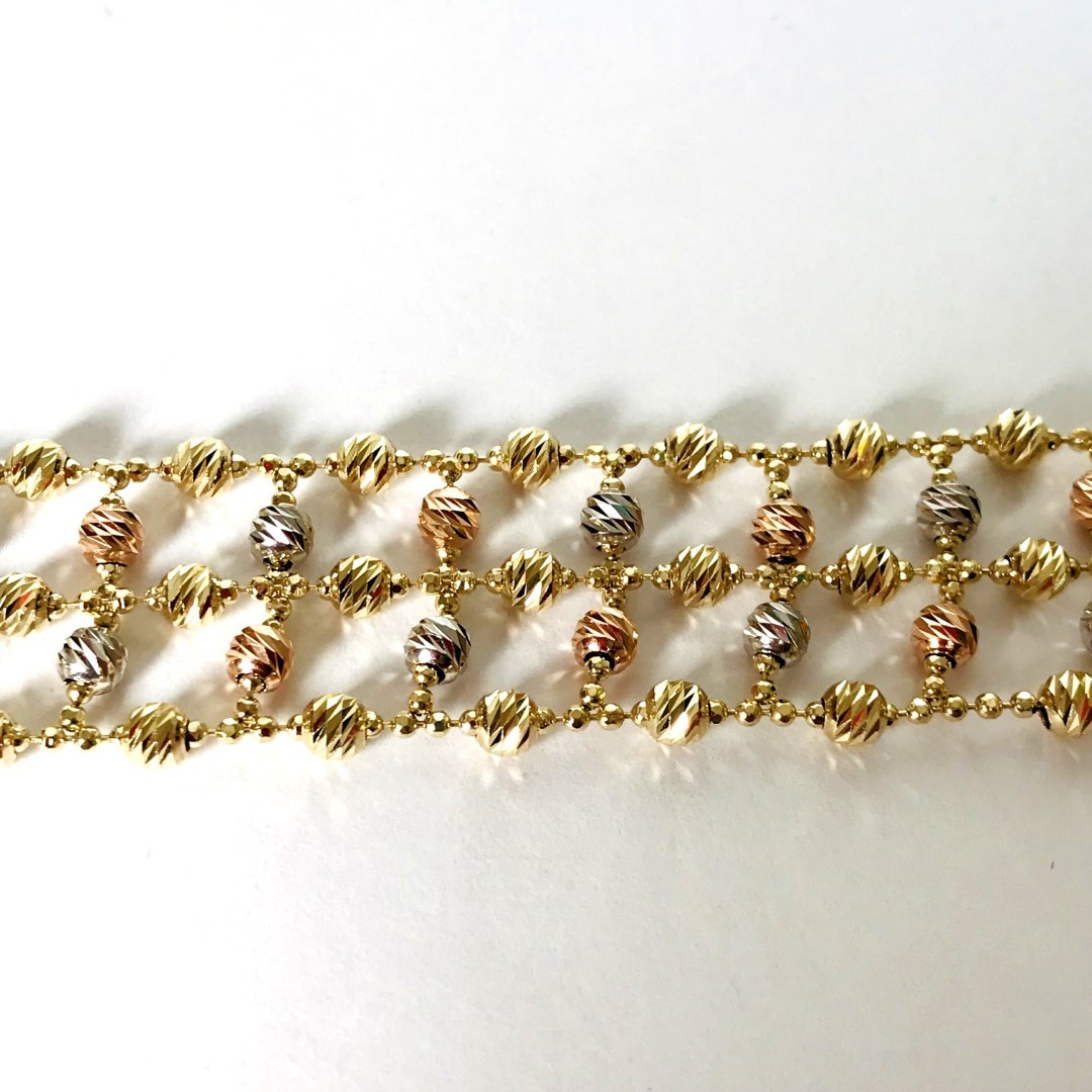 8.3 In (21 cm) Italian Dorica Beads Bracelet. In 14K Tri Colour White Yellow and Rosegold - Image 6 of 8