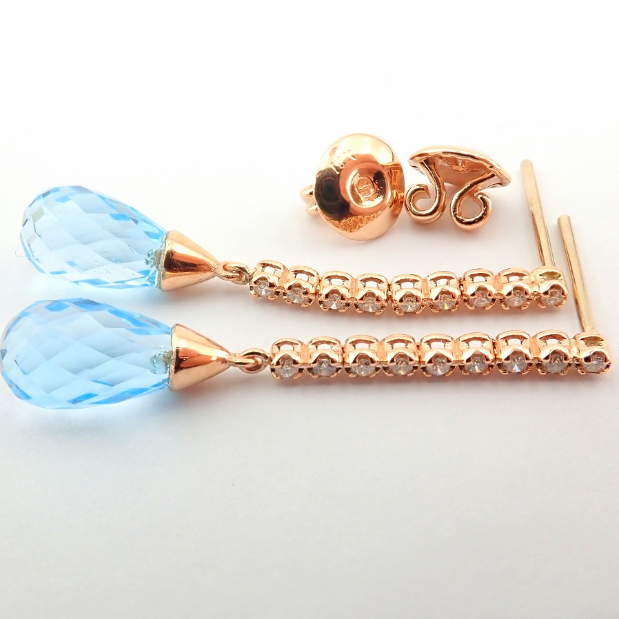 14K Pink Gold Earring. Natural Diamond and 6,40 Brasil Blue Topaz - Image 4 of 6