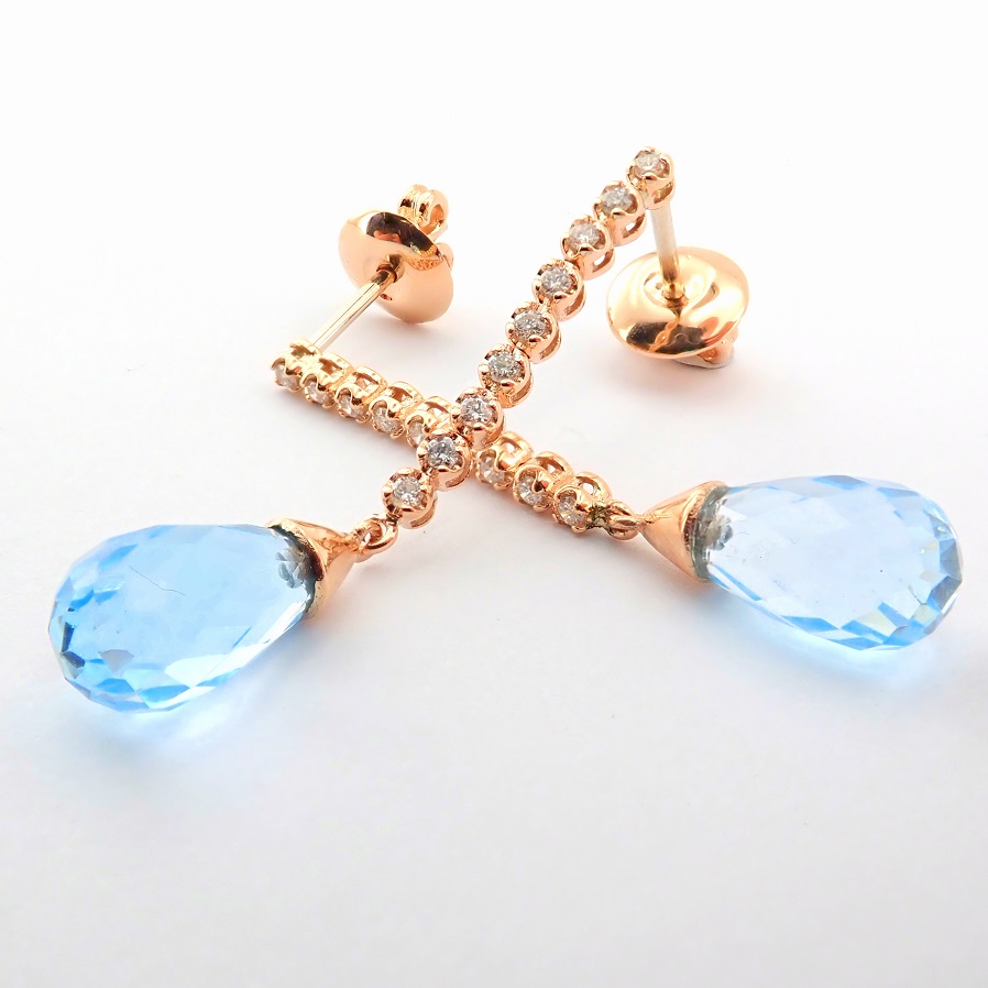 14K Pink Gold Earring. Natural Diamond and 6,40 Brasil Blue Topaz - Image 2 of 6