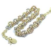 8.3 In (21 cm) Italian Dorica Beads Bracelet. In 14K Tri Colour White Yellow and Rosegold